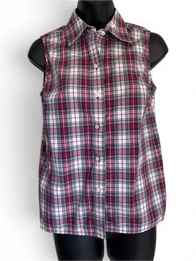 Vintage 90s Gap Preppy Skater Sleeveless Plaid Button-Front Top Red White Sz S